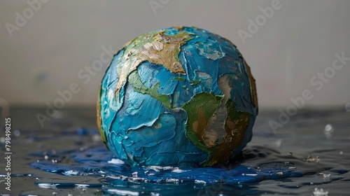 A melting globe with ice chunks falling off, showcasing the direct impact of global warming.