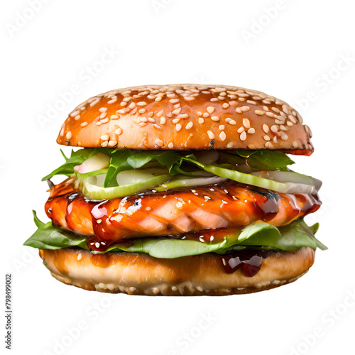 Beef burger  tasty hamburger with onion and tomato on a transparent background