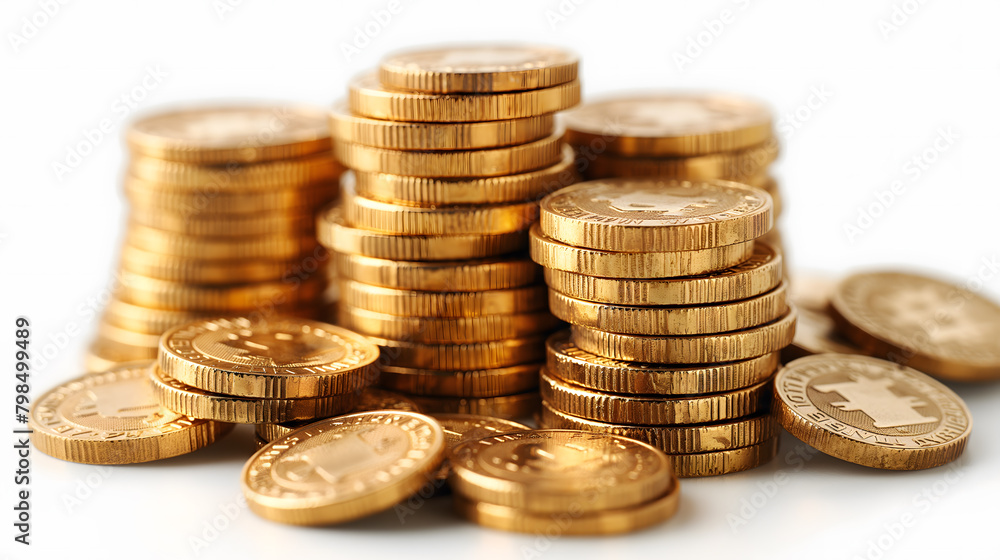 Stacked Golden Coins with Digitally Rendered Shine and Shadow Stacked Golden Coins with Digitally Rendered Shine and Shadow