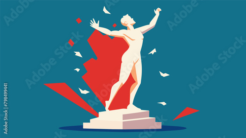 Breaking the Mold A sculpture of a person shattering out of a mold representing the breaking free from societal expectations and norms in the pursuit. Vector illustration