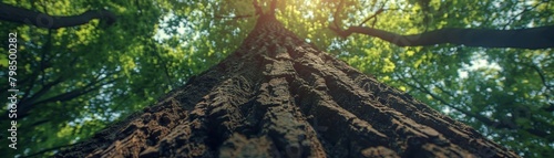 View from below of a majestic tree standing tall in the woods