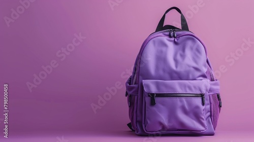 A violet backpack set against a bright backdrop. AI assisted.