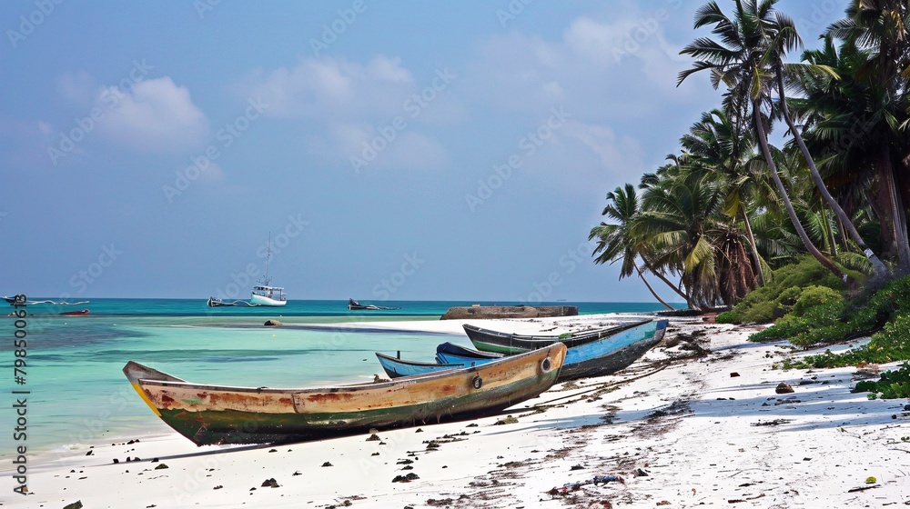 A tropical paradise with ivory beaches and watercrafts. A tropical paradise with ivory beaches and watercrafts.