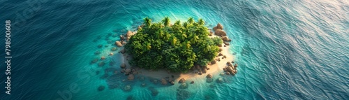Aerial view of a tropical island surrounded by ocean © tonstock