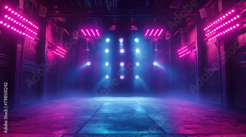 Atmospheric and Vibrant Empty Nightclub with Colorful Lights