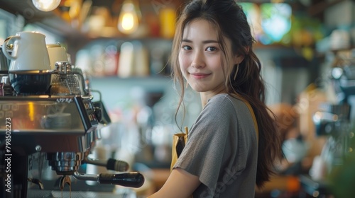Woman Barista at a Cafe Preparing Coffee for Customers Illustration