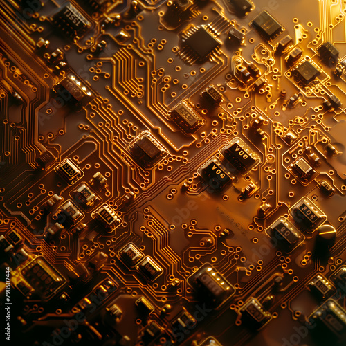 Intricate Electronic Metropolis: A Circuit Board Cityscape at Night