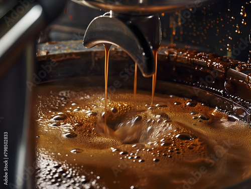 Close-Up View of Freshly Brewed Espresso Crema in a Machine