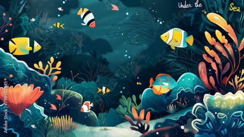 Vibrant underwater world teeming with colorful fish and coral photo