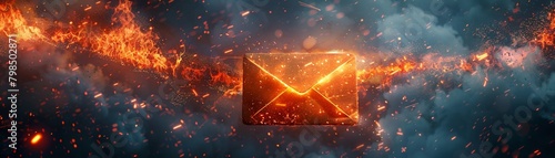 Animated emails with a fiery opening, fantastical artwork, illuminated borders, top-down view, and ethereal atmosphere. photo
