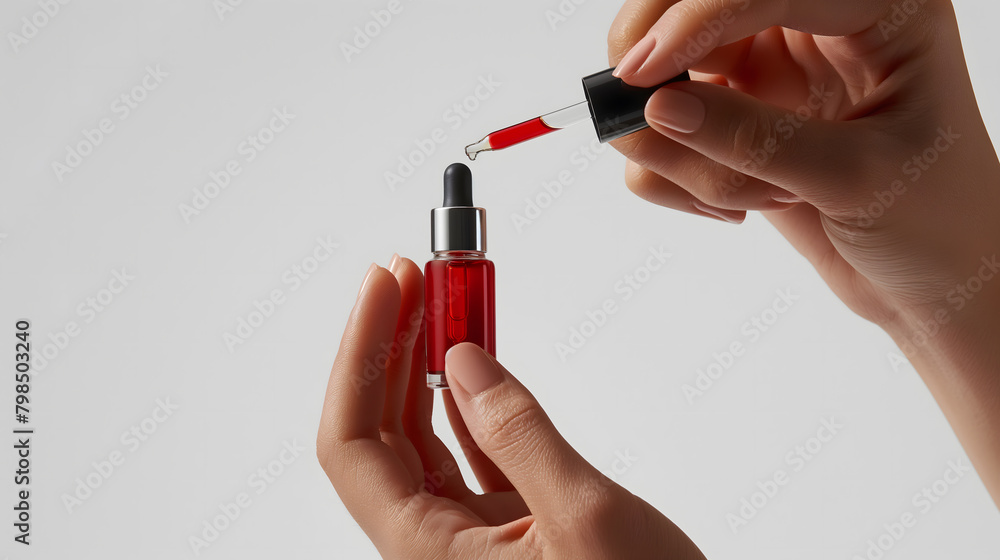 Elegant Red Nail Polish Being Applied from a Dropper