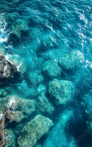 Crystal Clear Waters Over Rocky Seabed Aerial Ocean View © slonme
