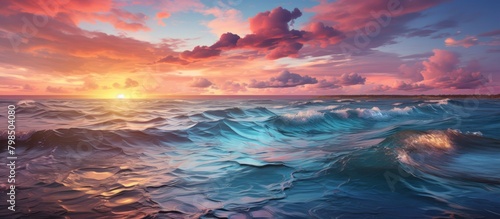 Beautiful seascape. Dramatic sunset over the sea. Oceanic Sunset Symphony