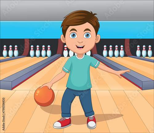 cute boy playing bowling