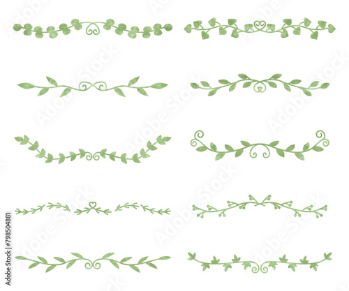 水彩風の植物装飾フレームセット、テキスト装飾素材、デコレーション