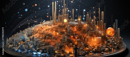 futuristic city with a man in the foreground