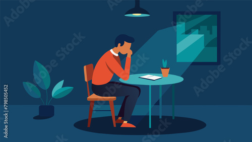 A quiet corner table occupied by a solitary individual lost in thought while contemplating the concept of truth.. Vector illustration