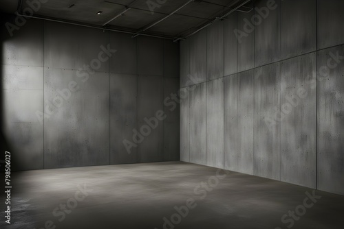 A large, empty room with a concrete wall
