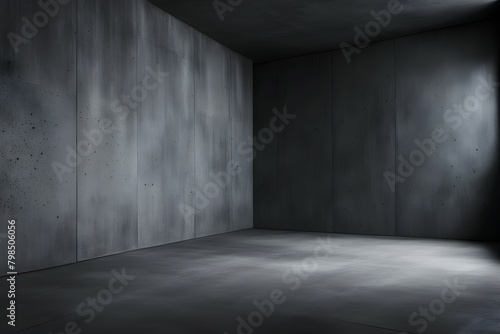 A large  empty room with grey walls and a grey floor