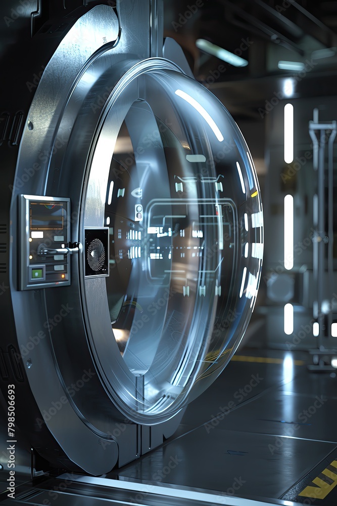 Biometric security bubble at an entrance of a high tech facility, scanning for authorized access Biometric security bubble at an entrance of a high tech facility, scanning for authorized access