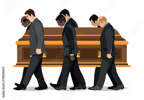 Men carry coffin with body at funeral