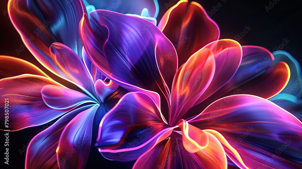 Artistic display of neon lit flower petals, combining natural shapes with electric light, modern decor concept Artistic display of neon lit flower petals, combining natural shapes with electric light, modern decor concept