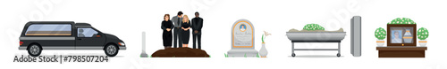 Set of clip art for funeral on white background