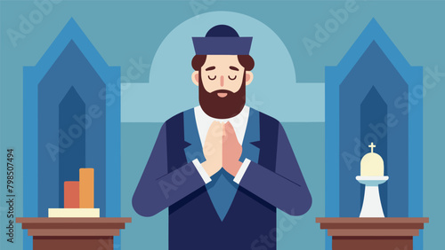 The synagogue hosts a sign language interpreter for all services making prayers and sermons accessible for deaf congregants.. Vector illustration