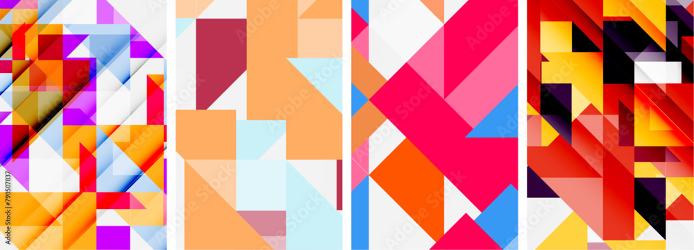 Triangle poster geometric background set Triangle poster geometric background set
