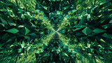 Emerald polygons arranged in precise symmetry, reminiscent of a digital forest canopy.
