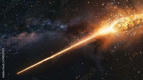 Fiery Meteor with Glowing Trail in Space 