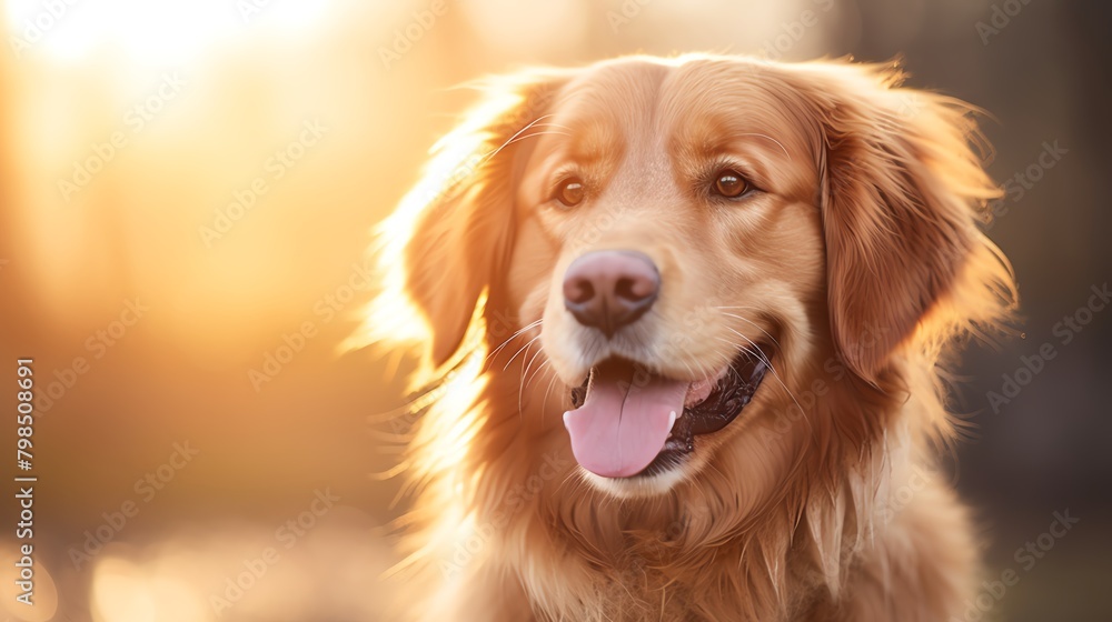 A close-up of a smiling dog with a shiny coat, against a blurred natural background, offering extensive copy space for veterinary clinics or pet health insurance promotions.