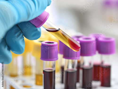 a person is holding Test tube screw cap for testing blood in urine