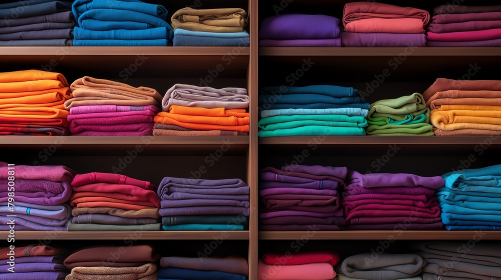 A neatly organized assortment of colorful cotton textiles, with significant copy space, suitable for marketing materials in fashion design or home decor.