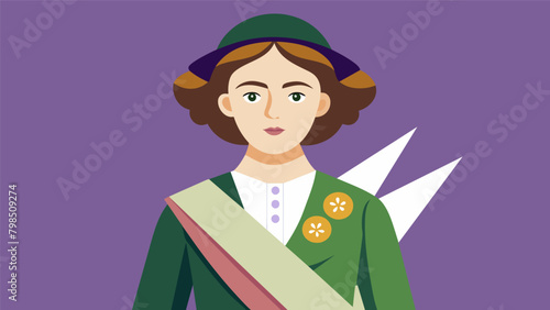 A woman dressed as a suffragette wearing a sash that reads Votes for Women honoring the movement for womens rights in the late 19th century.. Vector illustration