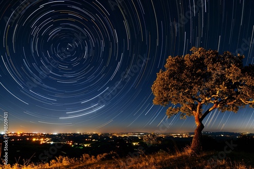Star trails circling the North Star, capturing the Earths rotation