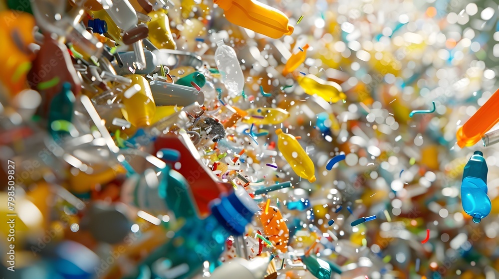 Fototapeta premium Colorful Microplastic Breakdown A Visually Captivating Representation of Consumer Product Pollution