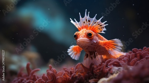 Beautiful red lionfish (Pterois volitans) in aquarium