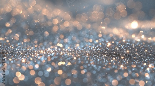Abstract silver background with glitter and bokeh. 3d rendering. Abstract background. Silver tinsel background photo