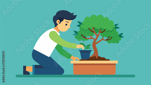 A timelapse video of a man gently t the roots of a bonsai tree demonstrating the importance of regular maintenance..