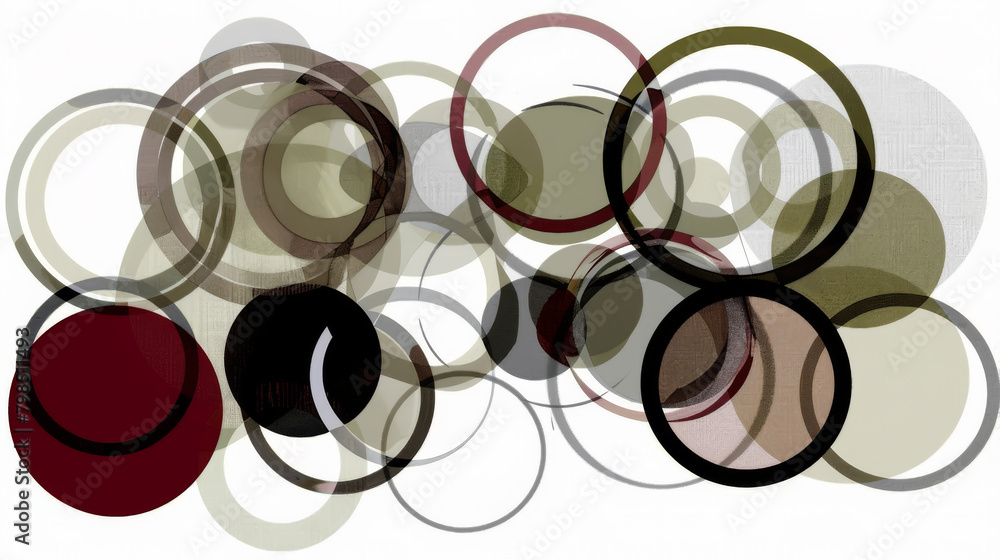 Modern abstract design with overlapping circles in earthy tones and transparencies