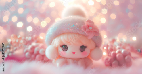 Baby cute fluffy doll flower and bokeh background, content space