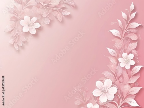 Pastel pink  delicate gradient background with white flowers around the borders  a lot of copy space  template for designs