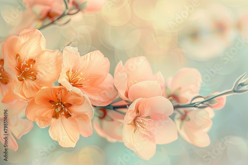 Vintage Spring Flowers: Peach Blooms in Nature's Beauty Close-up