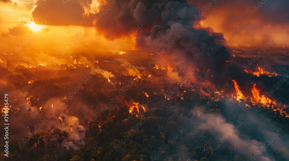 Forest Fire: Consequences of Poor Environmental Management and Climate Change - Vast Forest Engulfed in Flames and Smoke Forest Fire: Consequences of Poor Environmental Management and Climate Change - Vast Forest Engulfed in Flames and Smoke