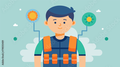 A person with SPD finds comfort in wearing a weighted vest to help regulate their sensory system.. Vector illustration