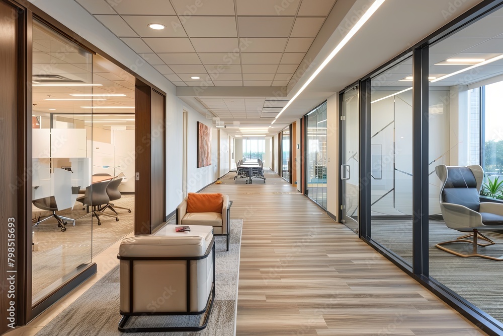 Blurred Business Interiors: Open, Fluid Office Layouts with Soft Lighting and Neutral Tones Blurred Business Interiors: Open, Fluid Office Layouts with Soft Lighting and Neutral Tones
