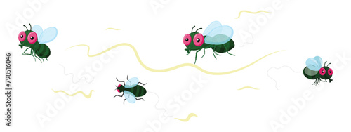 Set of cute flies cartoon with different expression © ROFIDOHTUL