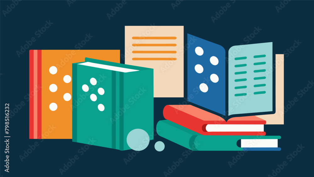 A set of braille textbooks providing tactile learning opportunities for students with visual impairments.. Vector illustration A set of braille textbooks providing tactile learning opportunities for students with visual impairments.. Vector illustration