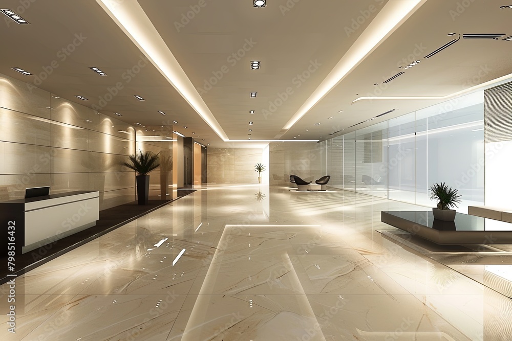 Obraz premium Light and Space Harmony: Abstract Minimalism in Modern Business Interiors